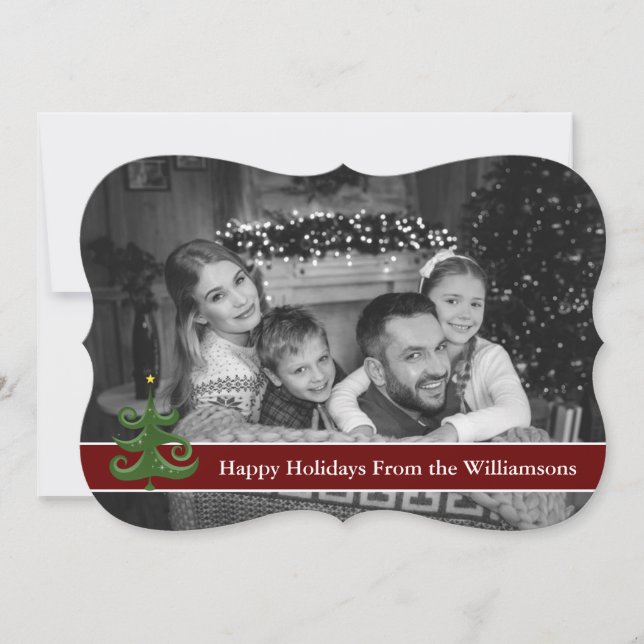 Auto Black and White Happy Holidays Tree Fancy Holiday Card (Front)