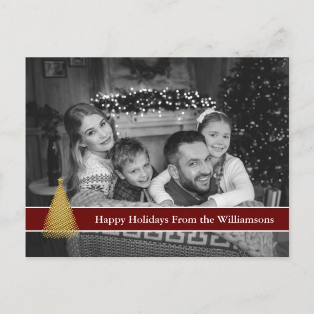 Auto Black and White Photo Gold Christmas Tree Postcard (Front)