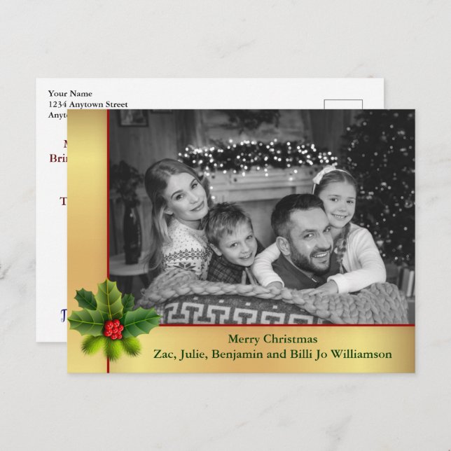 Auto Black and White Photo Gold Frame Christmas Postcard (Front/Back)