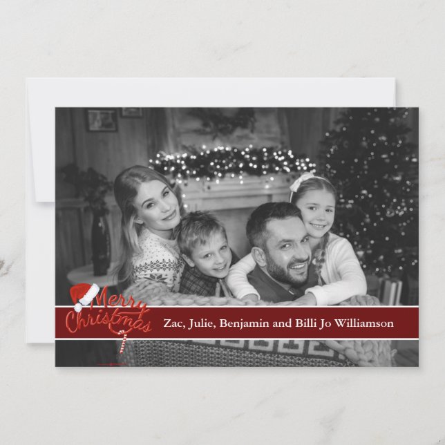 Auto Black and White Photo With Santa Hat Holiday Card (Front)