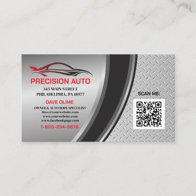 Auto Body Custom Paint Detailing Collison QR Code Business Card (Front)