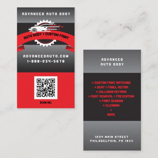 Auto Body Custom Paint Detailing Collison QR Code Business Card (Front/Back)