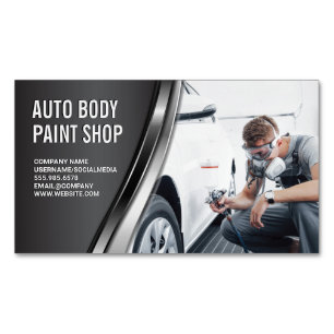 Auto Body Paint Garage Shop   Worker Spraying Magnetic Business Card