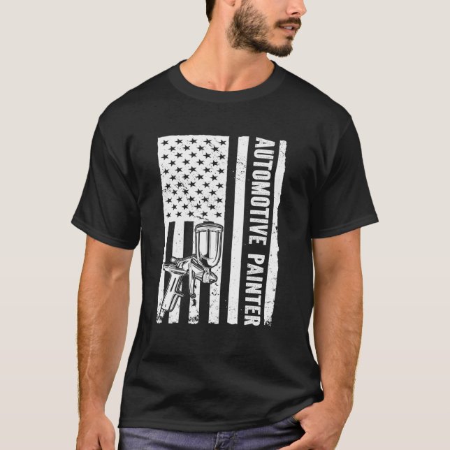 Auto Body Painter USA Flag Automotive Painter T-Shirt (Front)
