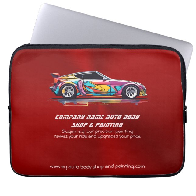 Auto body shop and precision painting laptop sleeve (Front)