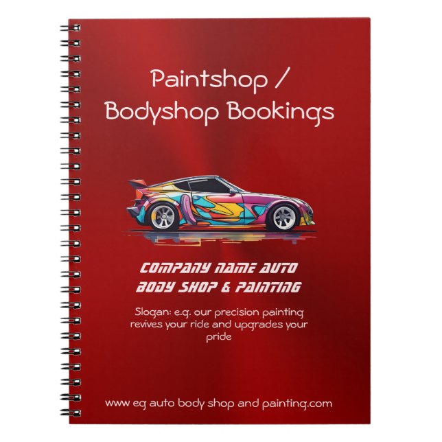 Auto body shop and precision painting notebook (Front)