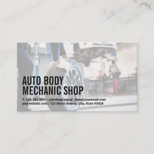 Auto Body Shop Mechanic Putting on New Tire Business Card