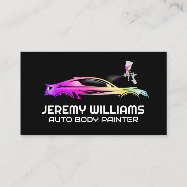 Auto Body Shop | Spray Gun Painting on Car Business Card (Front)