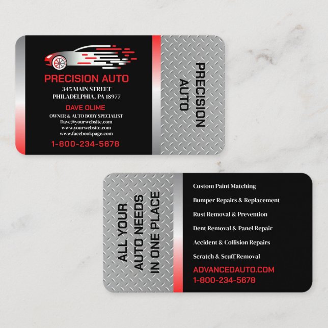 Auto Body Work Custom Car Paint Detailing Collison Business Card (Front/Back)