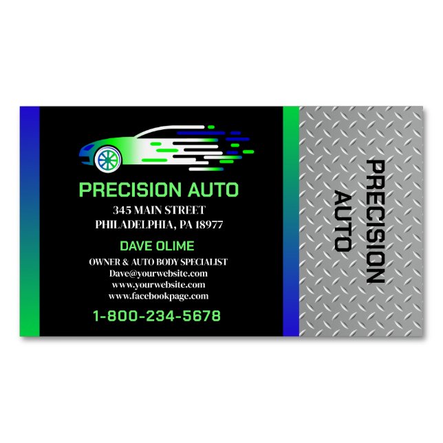 Auto Body Work Custom Car Paint Detailing Collison Magnetic Business Card (Front)