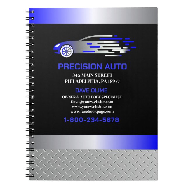 Auto Body Work Custom Car Paint Detailing Collison Notebook (Front)
