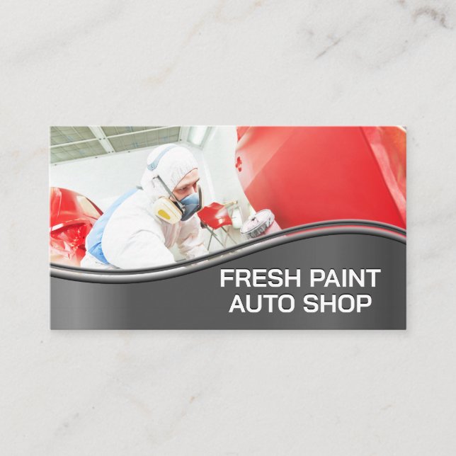 Auto Body | Worker Spray-painting Car Business Card (Front)
