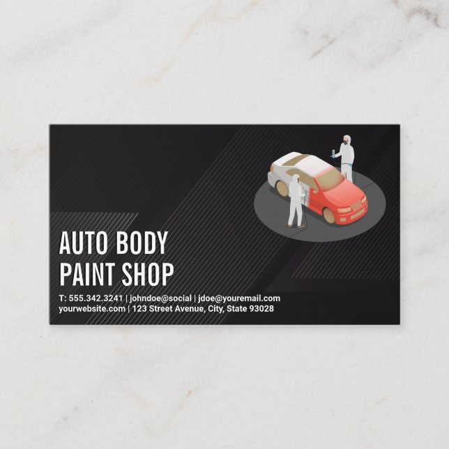Auto Body Workers Painting Car Business Card (Front)
