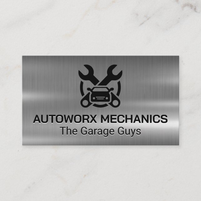 Auto Car Repair Services Icons | Metallic Business Card (Front)