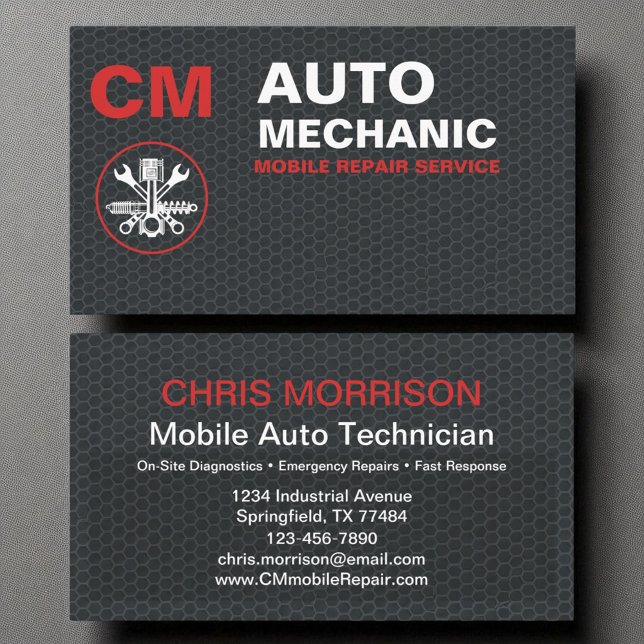 Auto Car Repair Services Mobile Mechanic  Business Card (Creator Uploaded)