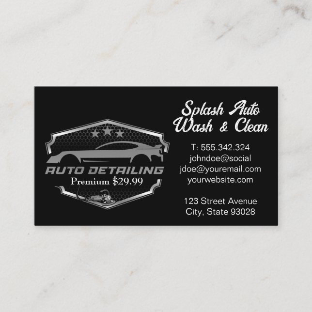 Auto Car Wash Detailing | Cleaning Service Business Card (Front)