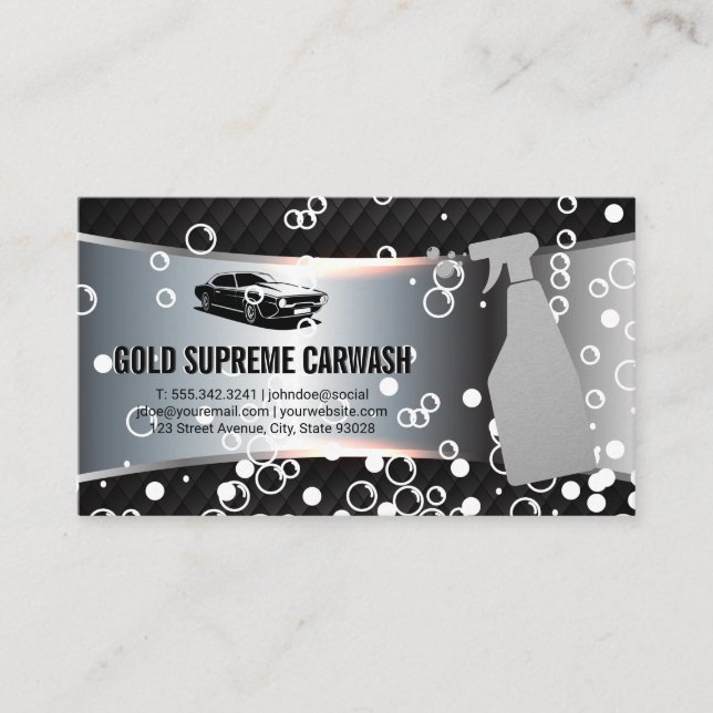 Auto Car Wash Logo | Soap Bubbles Business Card (Front)