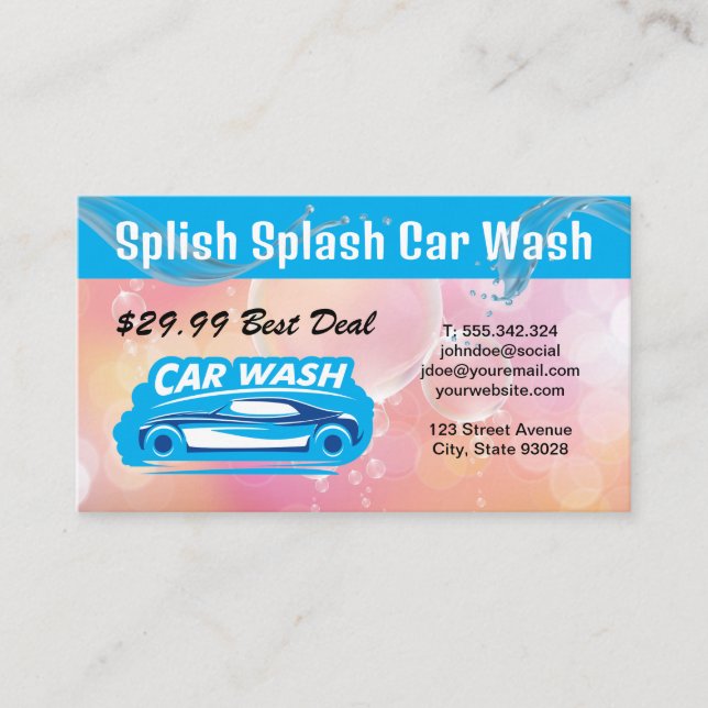 Auto Car Wash Logo | Splashing Water Business Card (Front)