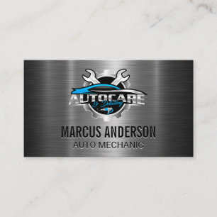 Auto Car Wrench Logo Silver Metallic Business Card