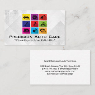 Auto Care Service   Colourful Repair Icons Business Card