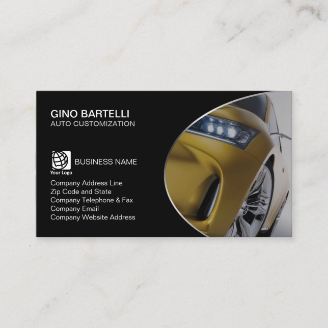 Auto Customisation Yellow Car Automotive Business Card (Front)