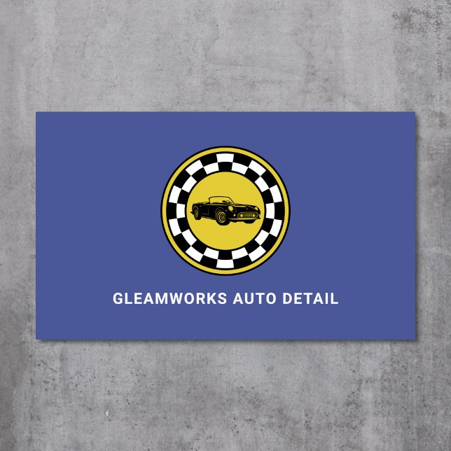 Auto Detail Car Wash Modern Automotive Chequer Business Card (Auto detail business card with chequer detailing)