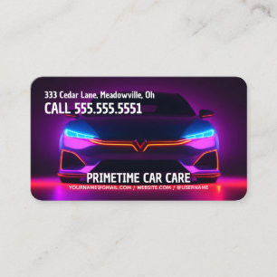 Auto Detailer Neon Business Card