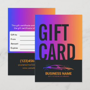 Auto Detailing and Car Wash Personalised Gift Card