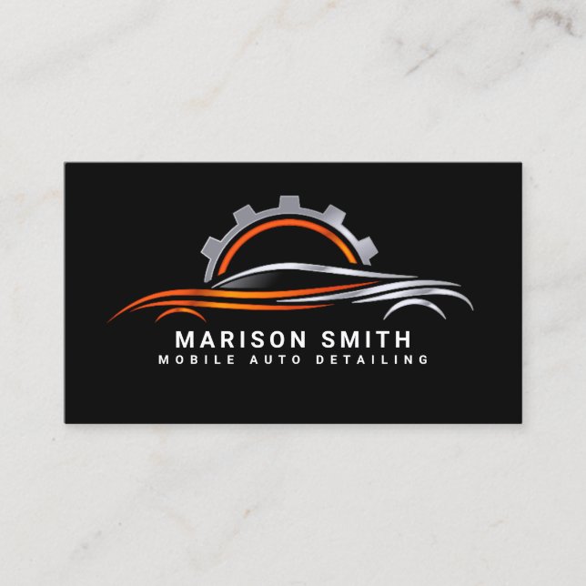  Auto Detailing, Auto Repair Logo Black Busin Business Card (Front)
