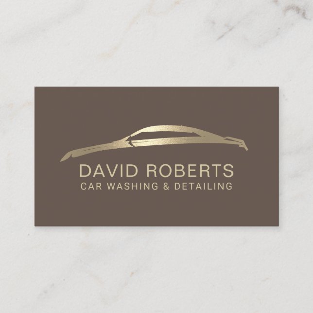 Auto Detailing Automotive Car Repair Brown & Gold Business Card (Front)
