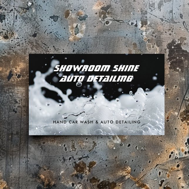 Auto Detailing Automotive Car Wash Cleaning Black Business Card (Creator Uploaded)