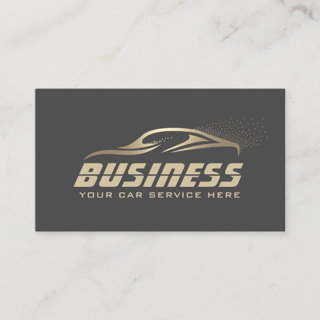 Auto Detailing Automotive Car Wash Gold & Grey Business Card (Front)
