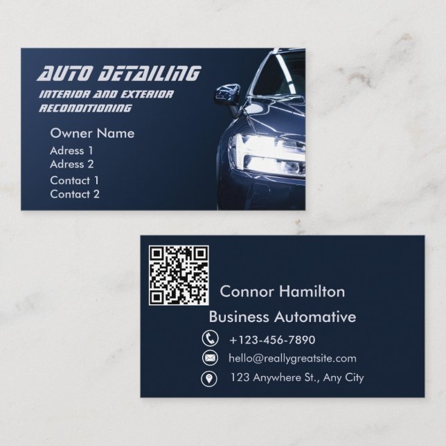 Auto Detailing Automotive Car Wash Navy Blue  Business Card (Front/Back)