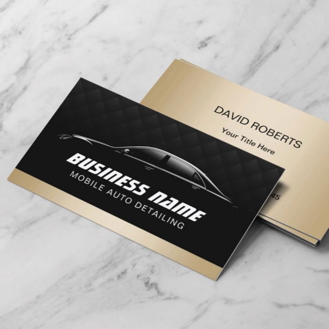 Auto Detailing Automotive Modern Black & Gold Car Business Card (Creator Uploaded)
