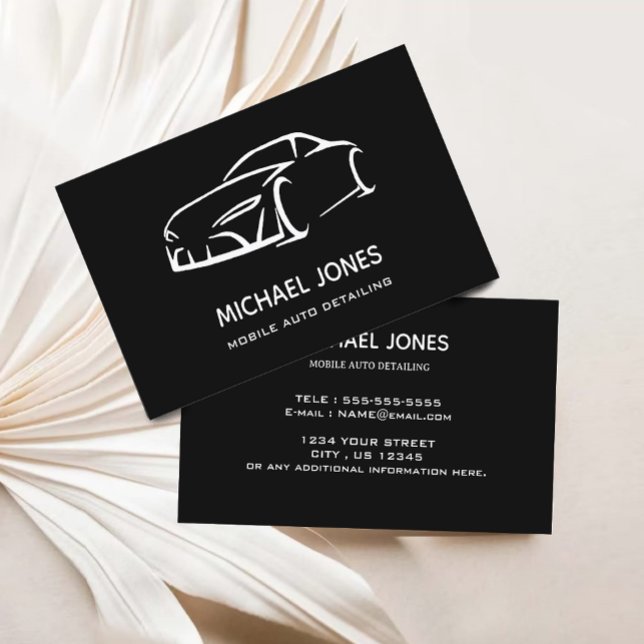 Auto Detailing, Automotive Repair Black  Business Card (Auto Detailing, Automotive Repair Black Business Card)