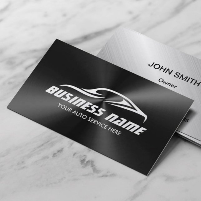 Auto Detailing Car Repair Black Metal Automotive Business Card (Creator Uploaded)
