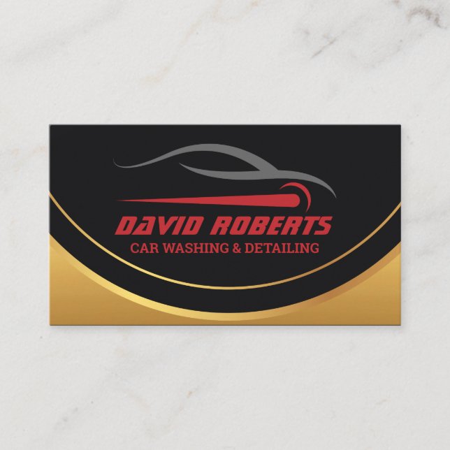 Auto Detailing Car Wash Automotive Black & Gold  Business Card (Front)