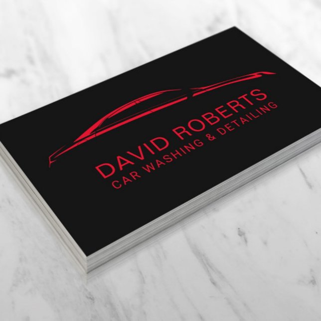Auto Detailing Car Wash Automotive Black & Red Business Card (Creator Uploaded)