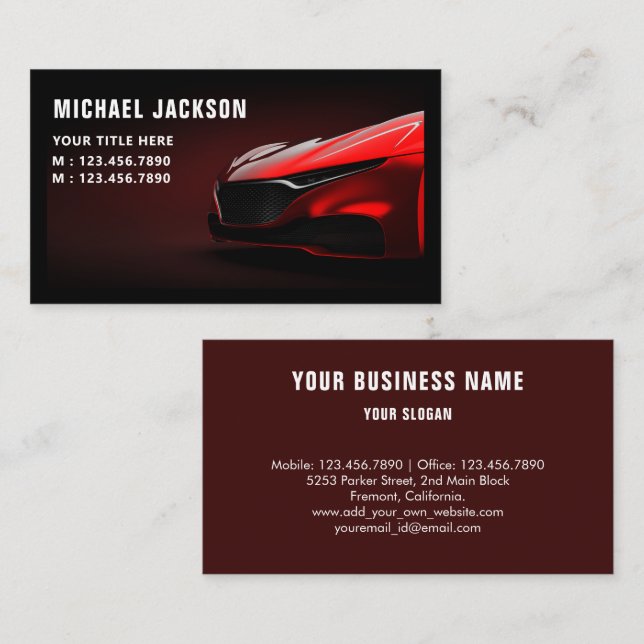 Auto Detailing Car Wash Automotive Black & Red  Business Card (Front/Back)