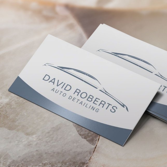 Auto Detailing Car Wash Automotive Blue & Silver Business Card (Creator Uploaded)