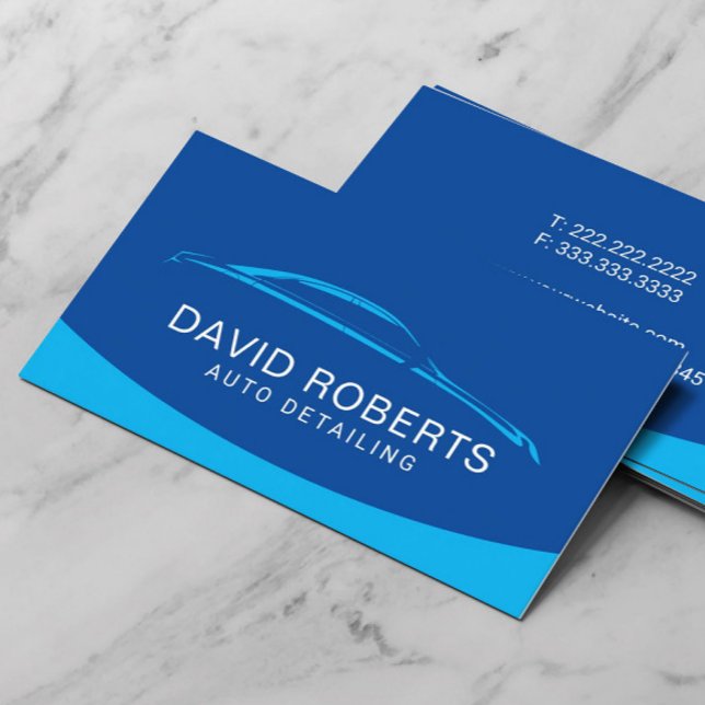 Auto Detailing Car Wash Automotive Modern Blue Business Card (Creator Uploaded)