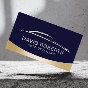 Auto Detailing Car Wash Automotive Navy & Gold Business Card