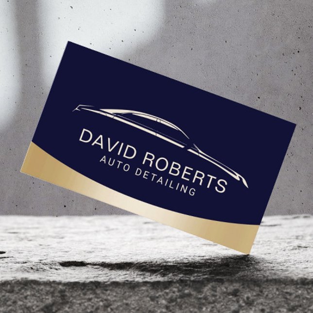 Auto Detailing Car Wash Automotive Navy & Gold  Business Card (Creator Uploaded)