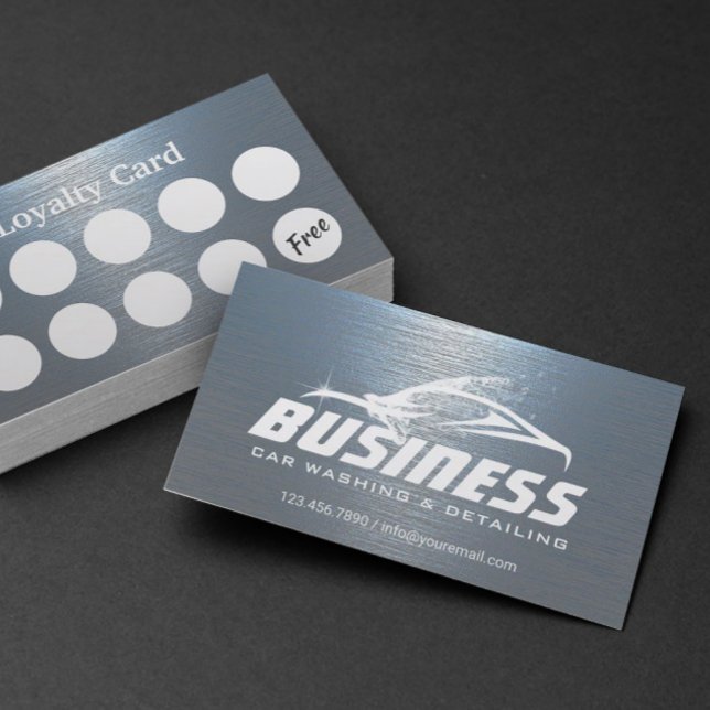 Auto Detailing Car Wash Cool Blue Metal Automotive Loyalty Card (Creator Uploaded)