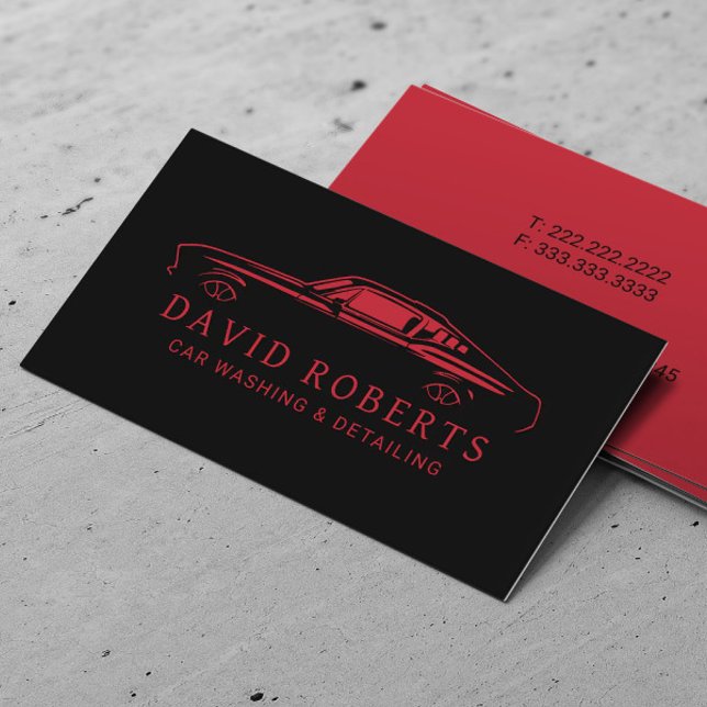 Auto Detailing Car Wash Minimalist Black & Red Business Card (Creator Uploaded)