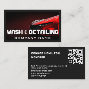 Auto Detailing Car Wash Modern Red Cleaning Business Card