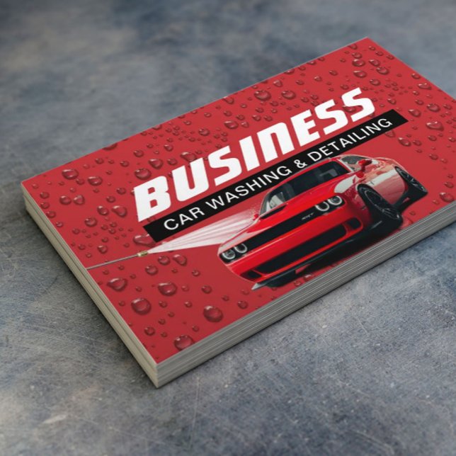 Auto Detailing Car Wash Modern Red Cleaning  Business Card (Creator Uploaded)