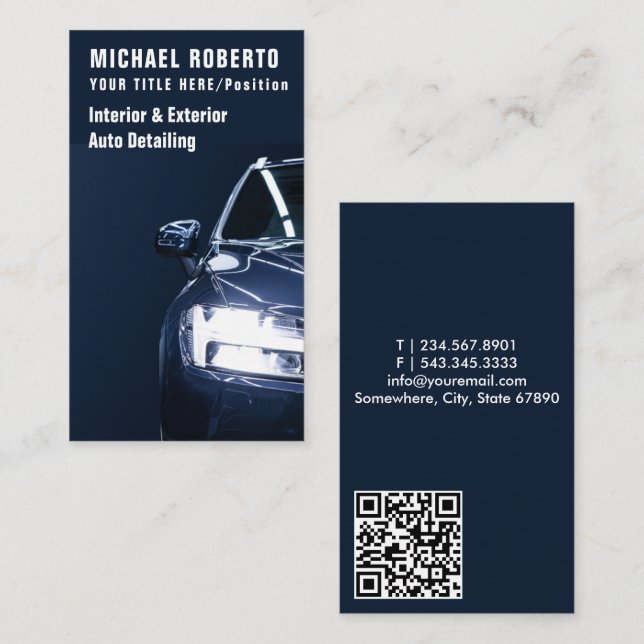 Auto Detailing Cleaning Auto Repair QR Code Business Card (Front/Back)