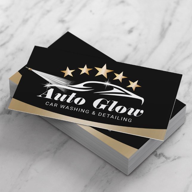 Auto Detailing Gold 5 Star Modern Car Cleaning Business Card (Creator Uploaded)