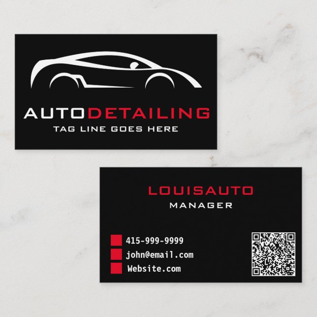 Auto Detailing Modern Black Car Cleaning  Business Card (Front/Back)